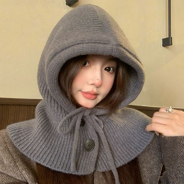 Raconteur-Plain Button Knit Balaclava