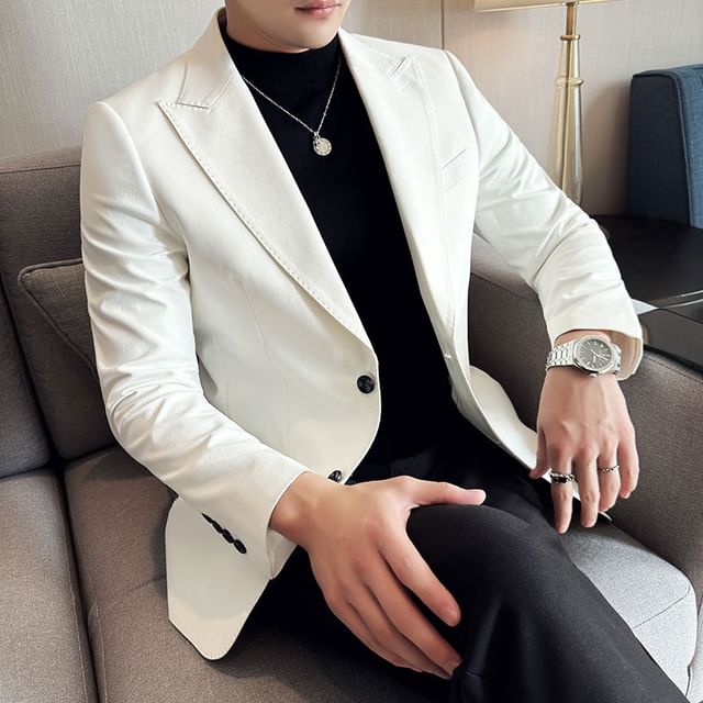 Lefitt-Peak Lapel Plain Single Breasted Blazer