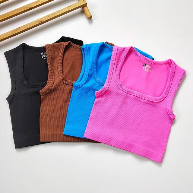 Runyz-Square Neck Plain Sports Tank Top