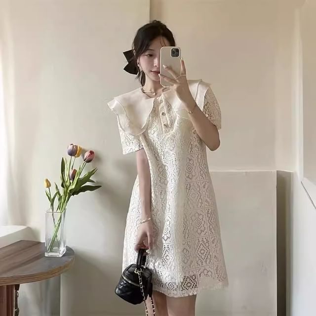 ワンピース Lumignon Bijou collar lace tiered dress Lumignon Bijou collar lace tiered dress（Mini dress with