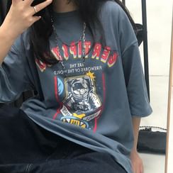 LINSI - 宇宙飛行士プリント半袖Tシャツ LINSI - 宇宙飛行士プリント半袖Tシャツ