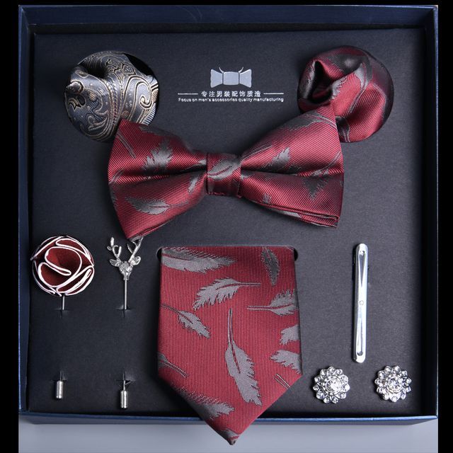 NINIRUSI Print Neck Tie + Pocket Square + Tie Clip + Cufflinks