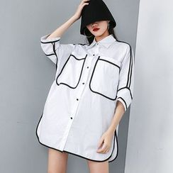 Georgina - 3/4-Sleeve Contrast Trim Mini Shirt Dress