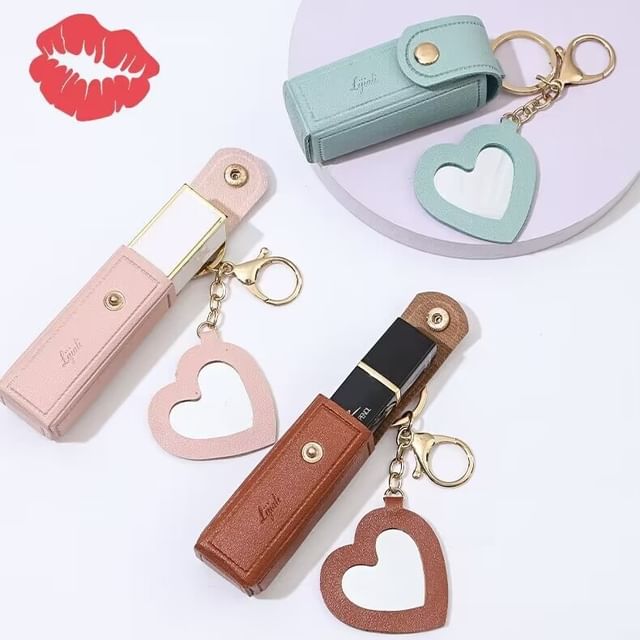 Buttermilk Portable Lipstick Case With Mirror Keyring Bag