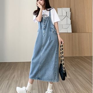 white christmas dresses Navy Denim Overall Dress XL - Pinkblush