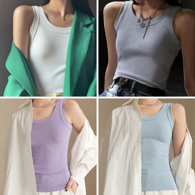 Weelop-Crewneck Plain Crop Tank Top