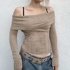 Sosana - Long Sleeve Off-Shoulder Ribbed-Knit Sweater