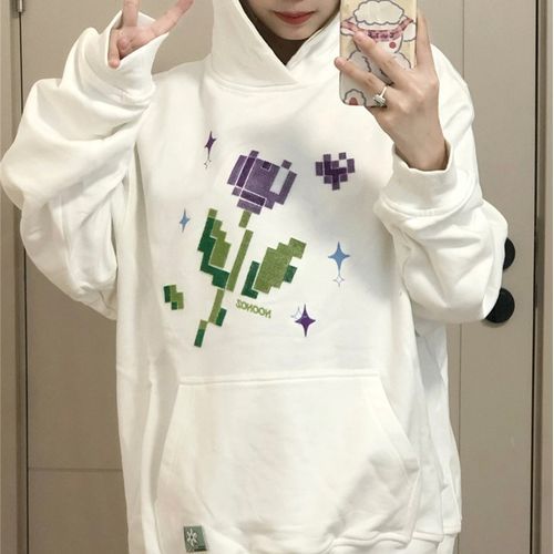 Flower Embroidered Hoodie