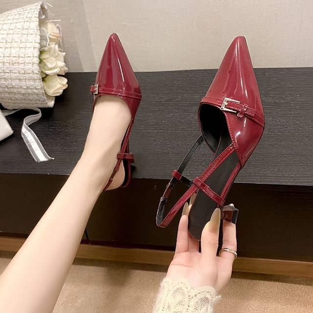 Gordong-Pointed Slingback Kitten Heel Sandals