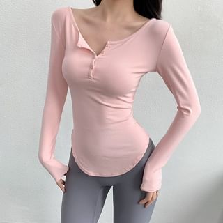 Arigne Long-Sleeve Henley Plain Quick Dry T-Shirt Sale