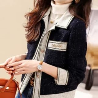 Dragan Pulse-Collared Two Tone Tweed Button Jacket