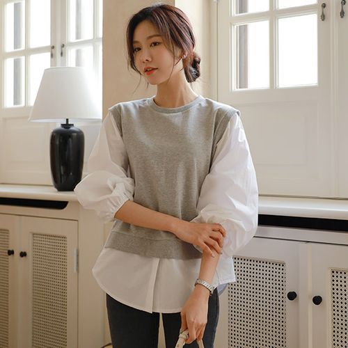 JUSTONE - Inset Vest Balloon-Sleeve Blouse | YesStyle