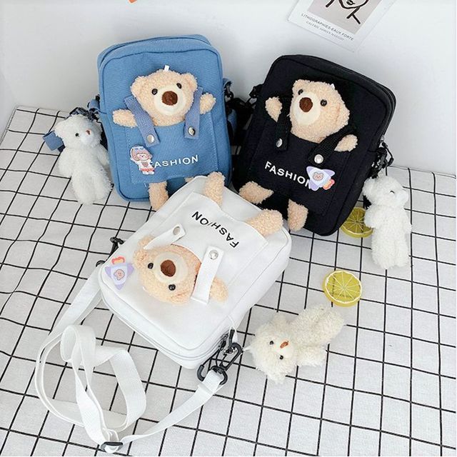 Stylish Plush Backpack with Teddy Bear Charm 