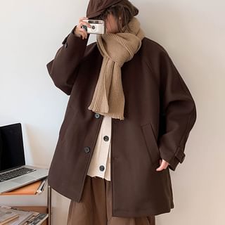 Plummie-Lapel Neck Plain Oversized Single Breasted Coat