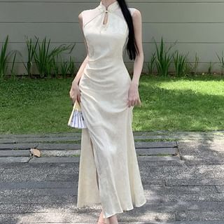 JIYON-Sleeveless Jacquard Midi Qipao