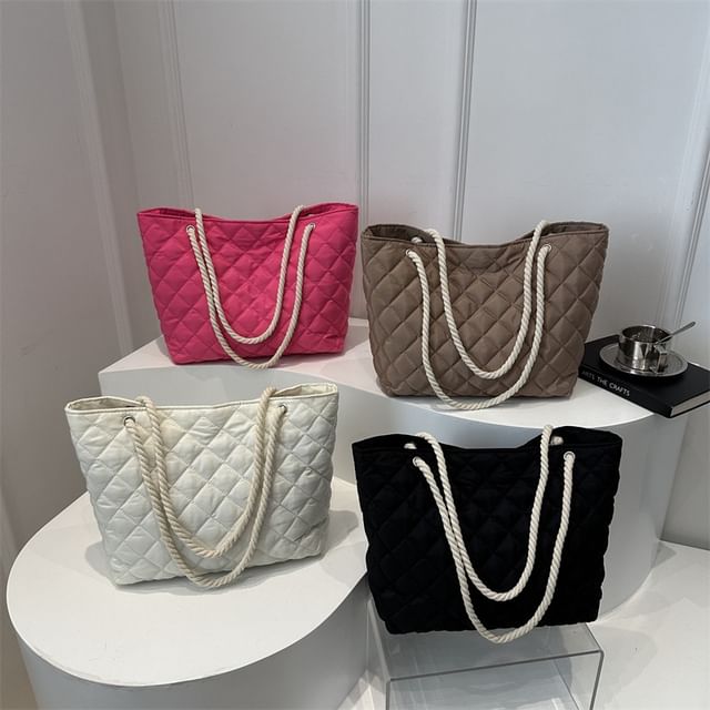 Mulgam-Plain Quilted Fabric Tote Bag