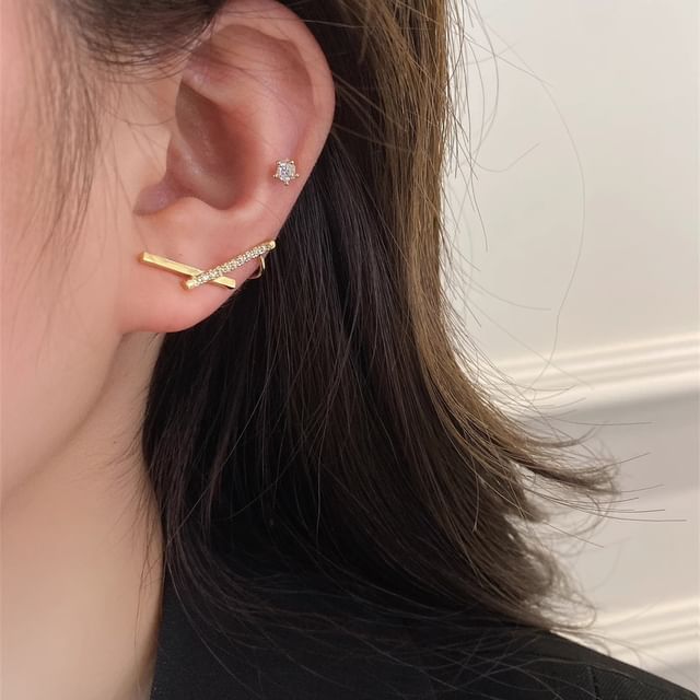 Poppin-Set Rhinestone Climber Earring Stud Earring