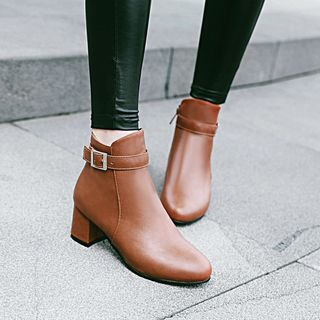 Megan-Botines de piel sintética con hebilla y tacón ancho