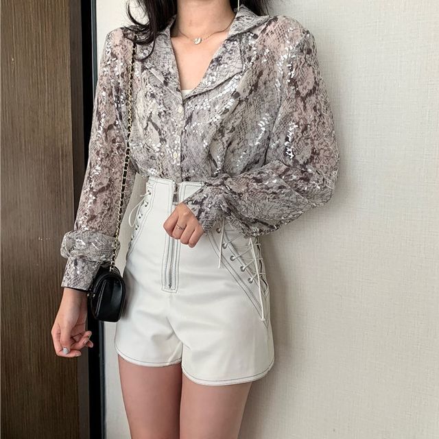 Long-Sleeve Snake Skin Print Shirt 