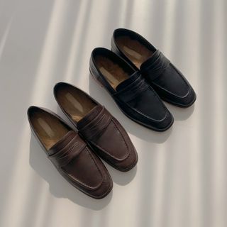 square toe penny loafers