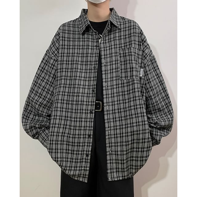 Plummie-Plaid Pocket Detail Oversized Shirt