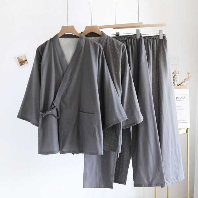 Dazzli-Set V-Neck Wrap Kimono Top Pants