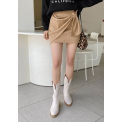 chuu - Drape-Front Suedette Miniskirt chuu - Drape-Front Suedette Miniskirt