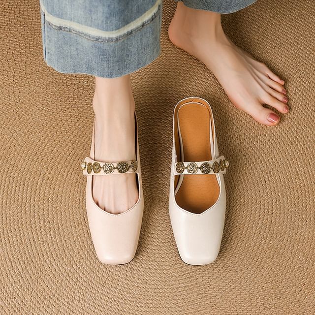 Cinnabelle-Square-Toe Rhinestone Mary Jane Mules