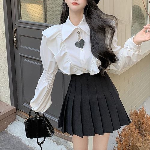 White pleated outlet skirt shirt