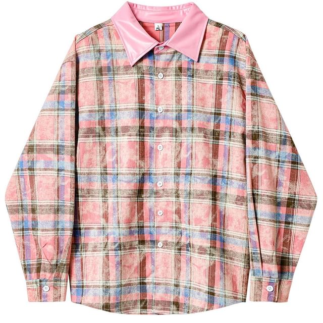 Lady Jean-Plaid Button-Up Shirt Jacket