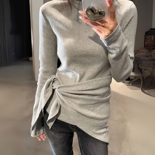 Alfie-Long-Sleeve Wrap Knit Top