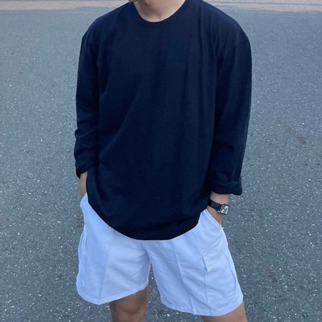 Okwano-Long-Sleeve Plain T-Shirt