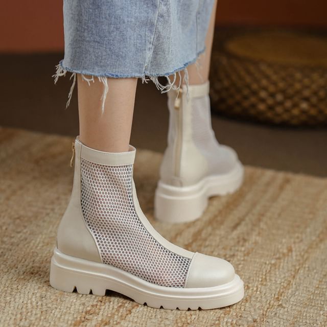 Cinnabelle-Platform Panel Mesh Short Boots