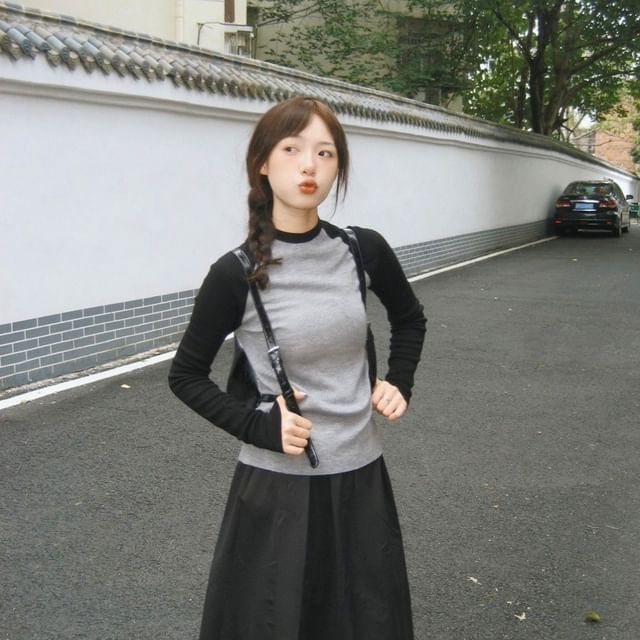 Alfie-Long-Sleeve Mock Neck Raglan Tee