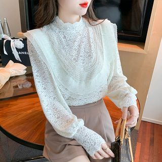 Ipitoq - Long-Sleeve Ruffle Trim Lace Blouse | YesStyle