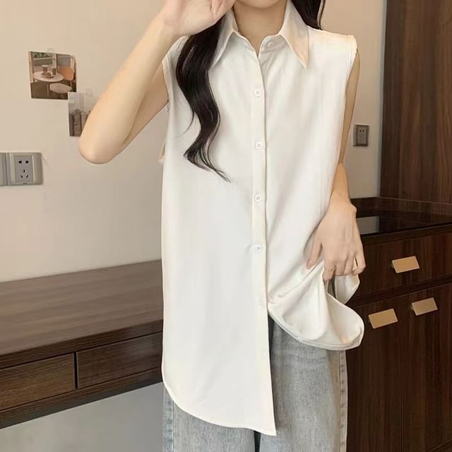 Everose-Sleeveless Plain Shirt