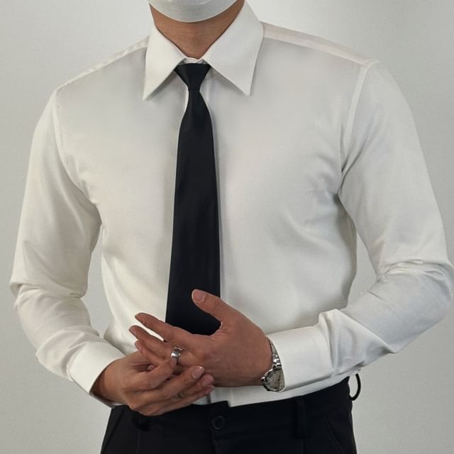 DragonRoad-Long-Sleeve Button-Up Plain Shirt
