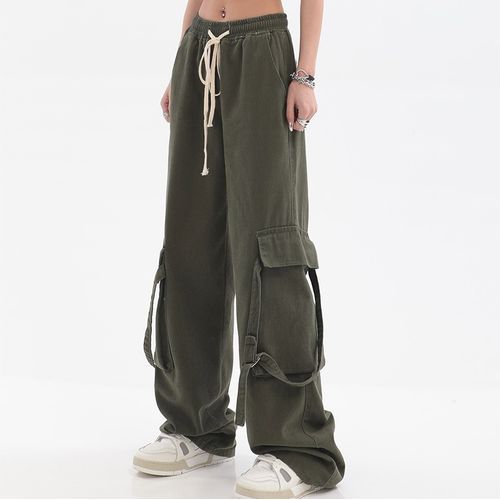 Low Rise Plain Wide Leg Cargo Pants