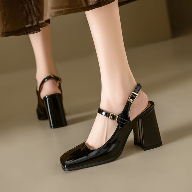 Cinnabelle-Square Toe Slingback Block Heel Mary Jane Pumps