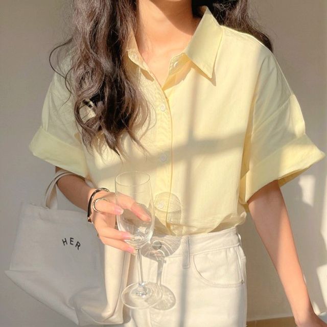 Inchioh-Short-Sleeve Collared Plain Shirt