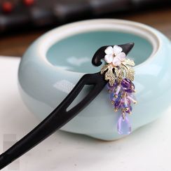Kanzashi - Retro Faux Crystal Flower Hair Stick