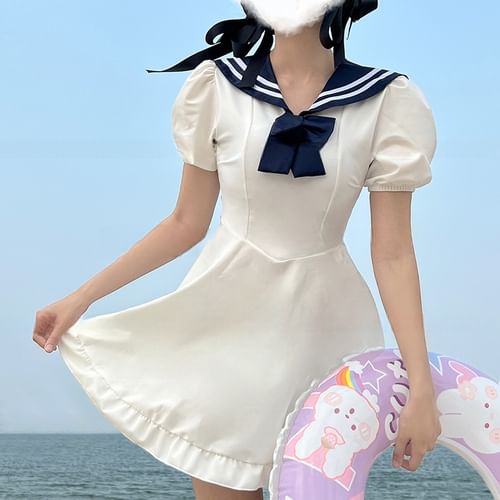 Mimoi Closet - Sailor Collar Swim Dress | YesStyle