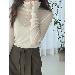 maybe-baby - High-Neck Seam-Detail Sheer Top maybe-baby - High-Neck Seam-Detail Sheer Top