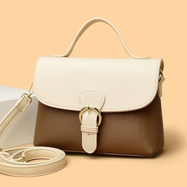 Mayanne-Genuine Leather Plain Flap Satchel Bag