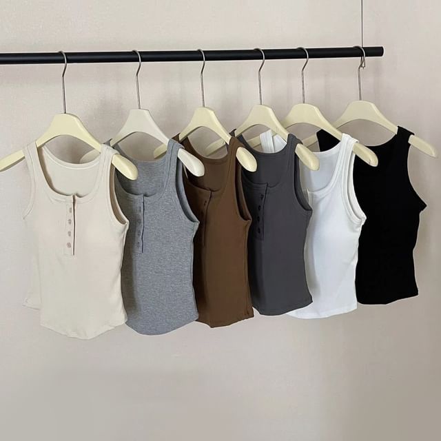 Wildery-Henley Plain Asymmetrical Tank Top