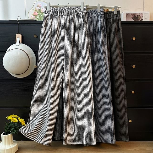 Lemongrass-Diagonal-Stripes Wide-Leg Wool Pants