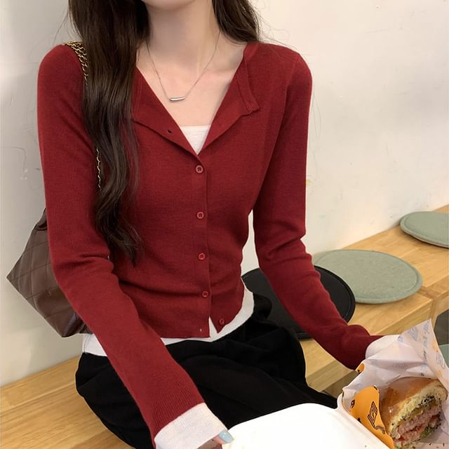 Dragan Pulse-Round Neck Mock Two Piece Cropped Cardigan