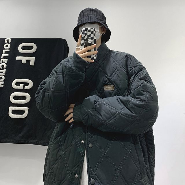 SZU Plain Quilted Snap Button Bomber Jacket YesStyle