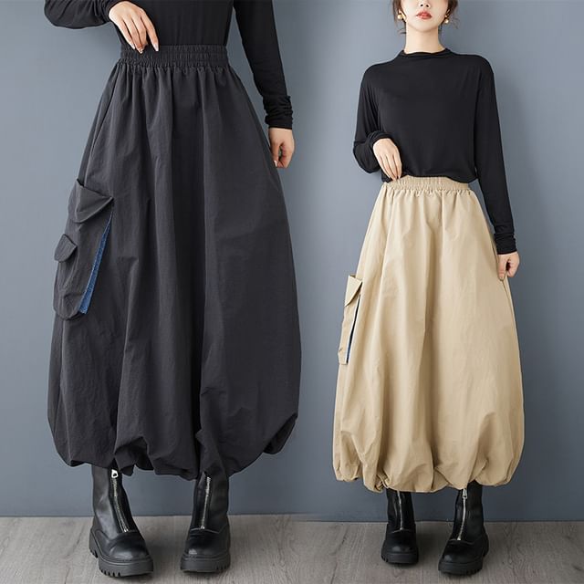 【BAON】Yukari Banding Ribbon Padded Cargo Long Skirt bao-organic-cotton-drop-waist-