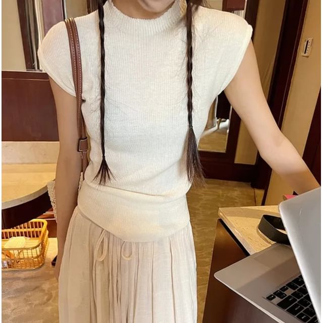 Mikiko-Back Cutout Sleeveless Rib Sheath Knit Top